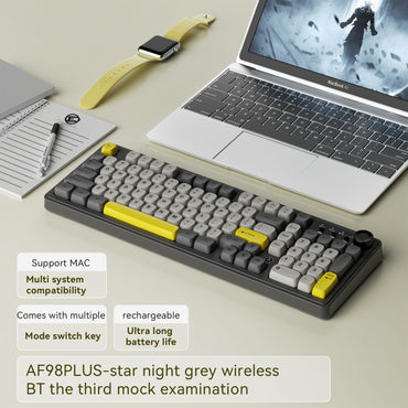 AJAZZ AF98 Wired/Wireless Keyboard Mechanical Feel Office Long Battery Life Three-Mode RGB Mixed Light ABS Keycaps Ergonomics