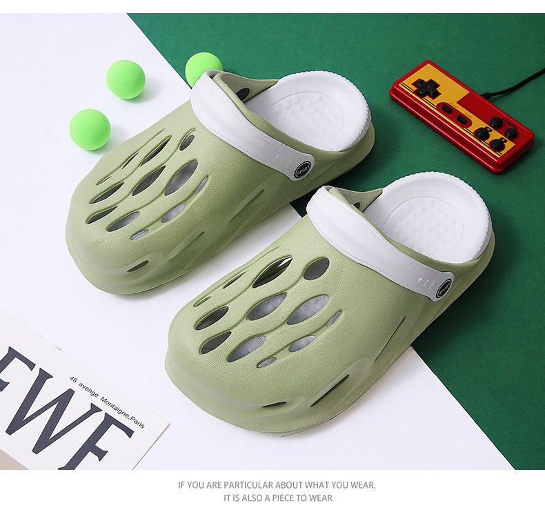 Summer Men's Fashion Beach Sandals Clogs Thick Sole Slipper Waterproof Anti-Slip Sandals Flip Flops Non-slip Soft EVA Hole Shoes