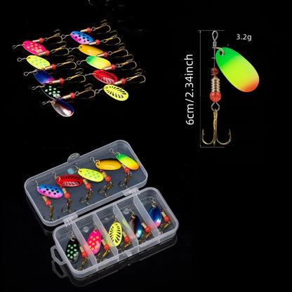 10pçs Isca de Pesca Colher de Metal Spinner Colher Iscas Artificiais Pesca Wobblers Kit de Crochê para Lúcio com Caixas de Utensílios