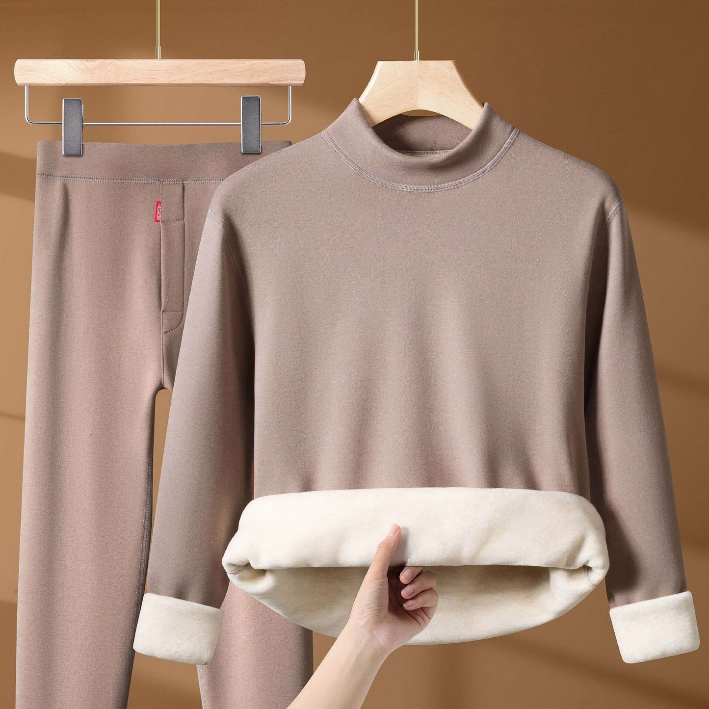 Winter Thermal Underwear Set For Men And Women Thick Velvet Lining Suitable For Wearing Cold Warm Underwear's Top And Bottoms