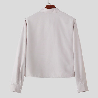 INCERUN Men Shirt Striped Lapel Long Sleeve Loose Casual Men Clothing Streetwear 2025 Korean Style Fashion Crop Tops Men