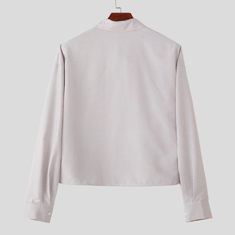 INCERUN Men Shirt Striped Lapel Long Sleeve Loose Casual Men Clothing Streetwear 2025 Korean Style Fashion Crop Tops Men