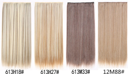 16 Presilhas em Extensões de Cabelo 60cm de Comprimento Liso Sintético Loiro Preto Peças de Cabelo Resistente ao Calor Cabelo Falso 6 Peças/Conjunto