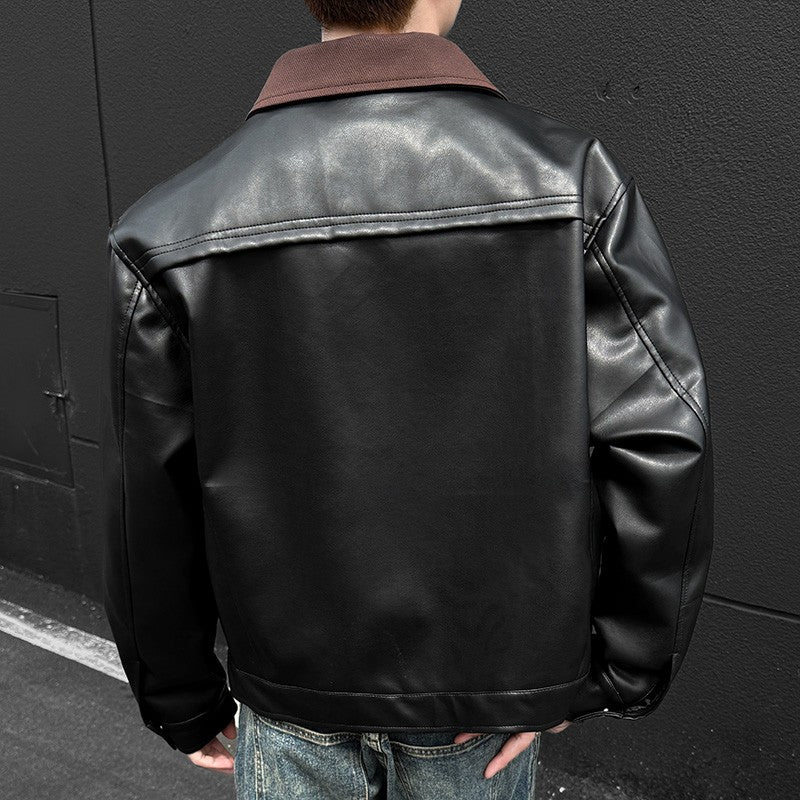Mens Leather Jacket Biker Jacket PU Leather 2025 New Windproof Stand Collar Single Breasted Short Coat Slim Fit Mens Jacket