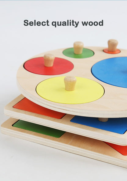 Brinquedos de quebra-cabeça Montessori para bebês de madeira, de encaixe de formas e cores, tábua de raspar à mão, brinquedos cognitivos geométricos de educação infantil
