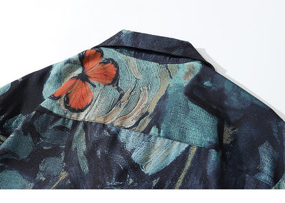2025 Men Harajuku Hawaiian Shirt Hip Hop Streetwear Butterfly Painting Print Beach Shirt Summer Short Sleeve Aloha Shirt Casual