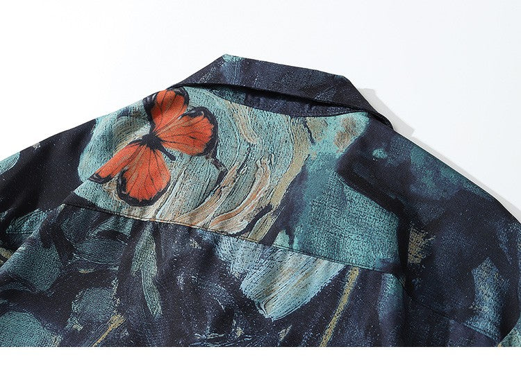 2025 Men Harajuku Hawaiian Shirt Hip Hop Streetwear Butterfly Painting Print Beach Shirt Summer Short Sleeve Aloha Shirt Casual