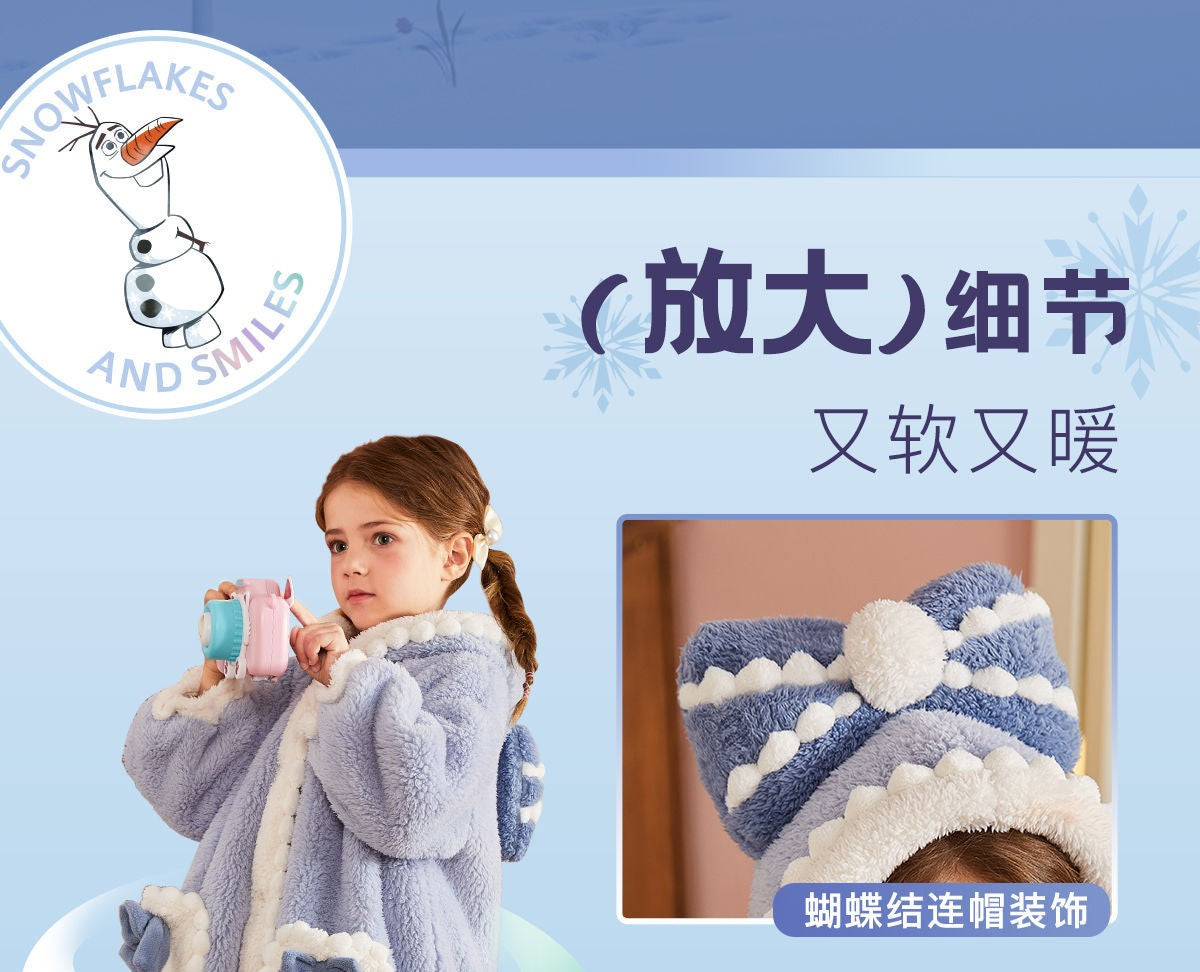 Disney Frozen Elsa Hooded Kids Bathrobes Princess Children's Nightgown Winter Thicken Flannel Girls Pajamas Coral Fleece Robe