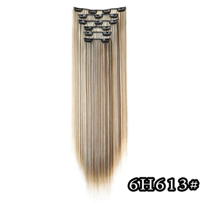 Apliques de Cabelo Natural de 24 Polegadas Cabelo Sintético para Mulheres Kit de Fios de Cabelo 16 Tic-Tacs em 6 Peças Apliques Mechas de Cabelo