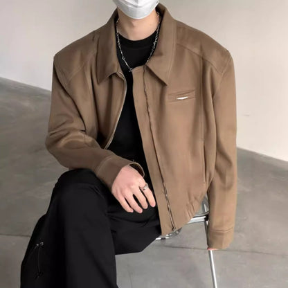 Short Jacket Men's Autumn Winter Handsome American Shoulder Pad Coat High-end Lapel Baseball Uniform