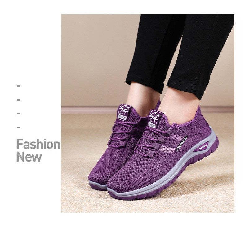 Autumn Women Sneakers Fashion Lace Up Mesh Breathable Outdoor Walking Purple Round Toe Non-slip Thick Sole Tennis Shoe Mujer