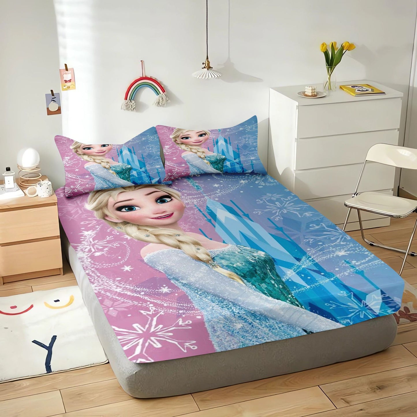 Frozen Fitted Sheet Children 100% Polyester Coverage Sheets Cartoon Cover Elastic Cute Digital Printing Bedding Teenager