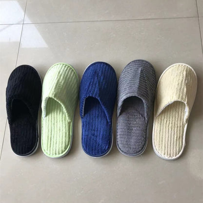 5 Pairs/Lot Mix Colors Men Women Disposable Hotel Slippers Cotton Slides Home Travel SPA Slipper Hospitality Cheap Footwear