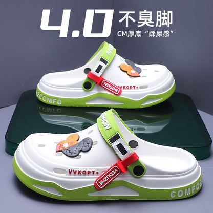 Summer Hole Shoes Men Wear Casual Fashion Non-slip Portable Sports Sandals Beach Step on Toe Breathable Slippers for Men Outdoor