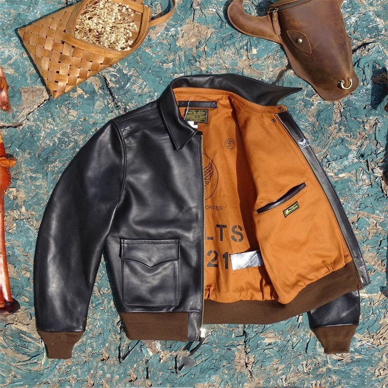 YR!Sales.Classic A-2 Horsehide Coat.Vintage Style Us Air Force genuine leather jacket.A2 Bomber Leather Cloth