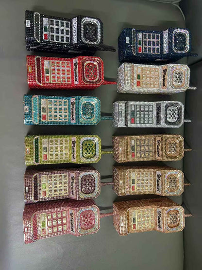 XIYUAN 2025 Cellphone Shaped Crystals Evening Bags Women Gorgeous Bling Rhinestones Clutches Classy Handbags Wedding Party Purse