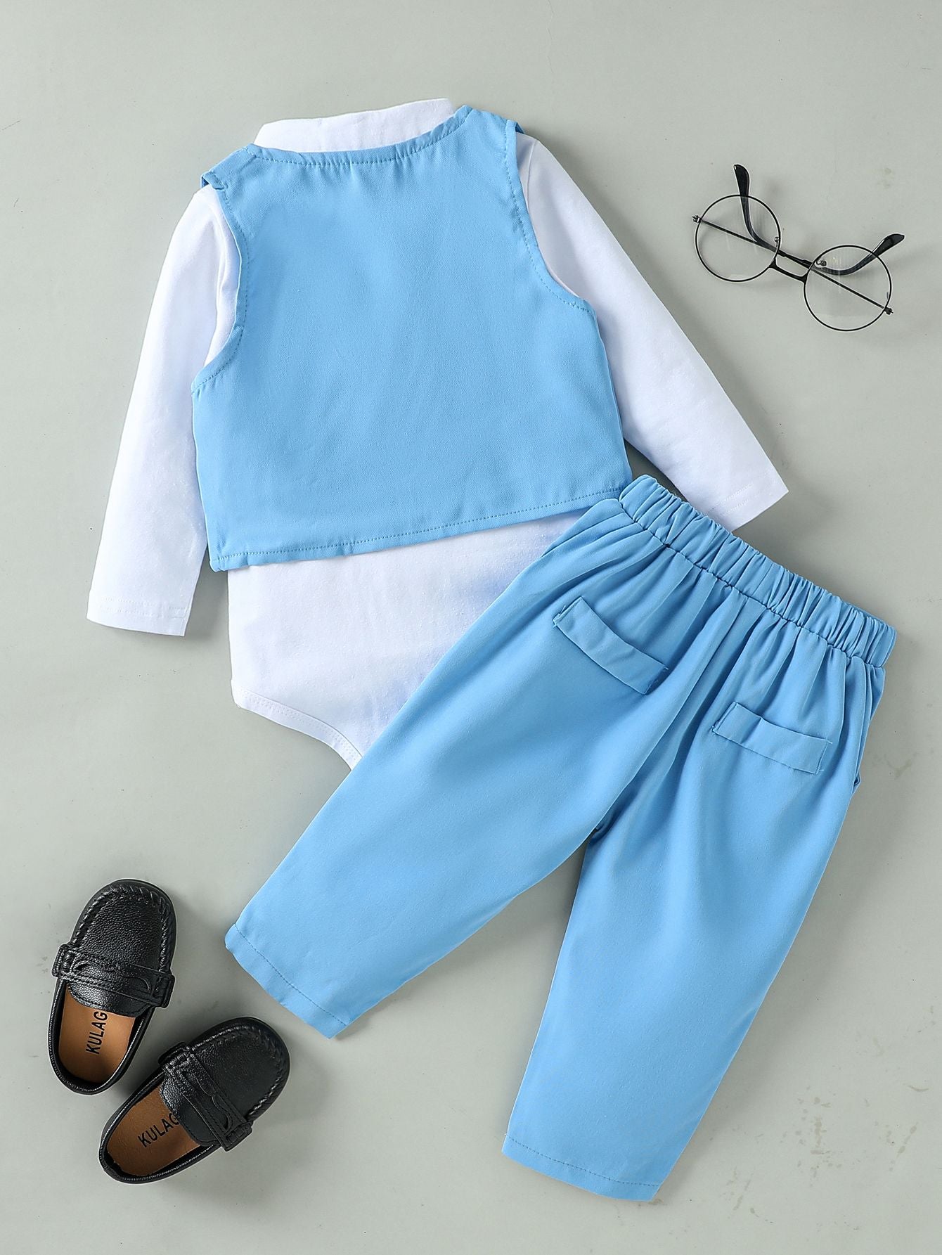 3Pcs Gentleman Outfits Birthday Costume Baby Boy Spring Autumn Clothing Set Solid Vest Suit Formal Wears  For 3-24M Suit Clothes