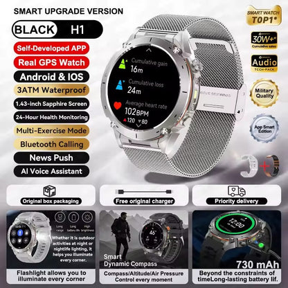 Smartwatch GUHUAVMI IOS Ultra GPS 2025 Novo à prova d'água 10ATM Bússola GNSS de banda dupla integrada Esportivo Militar Masculino Pulseira para NATAÇÃO