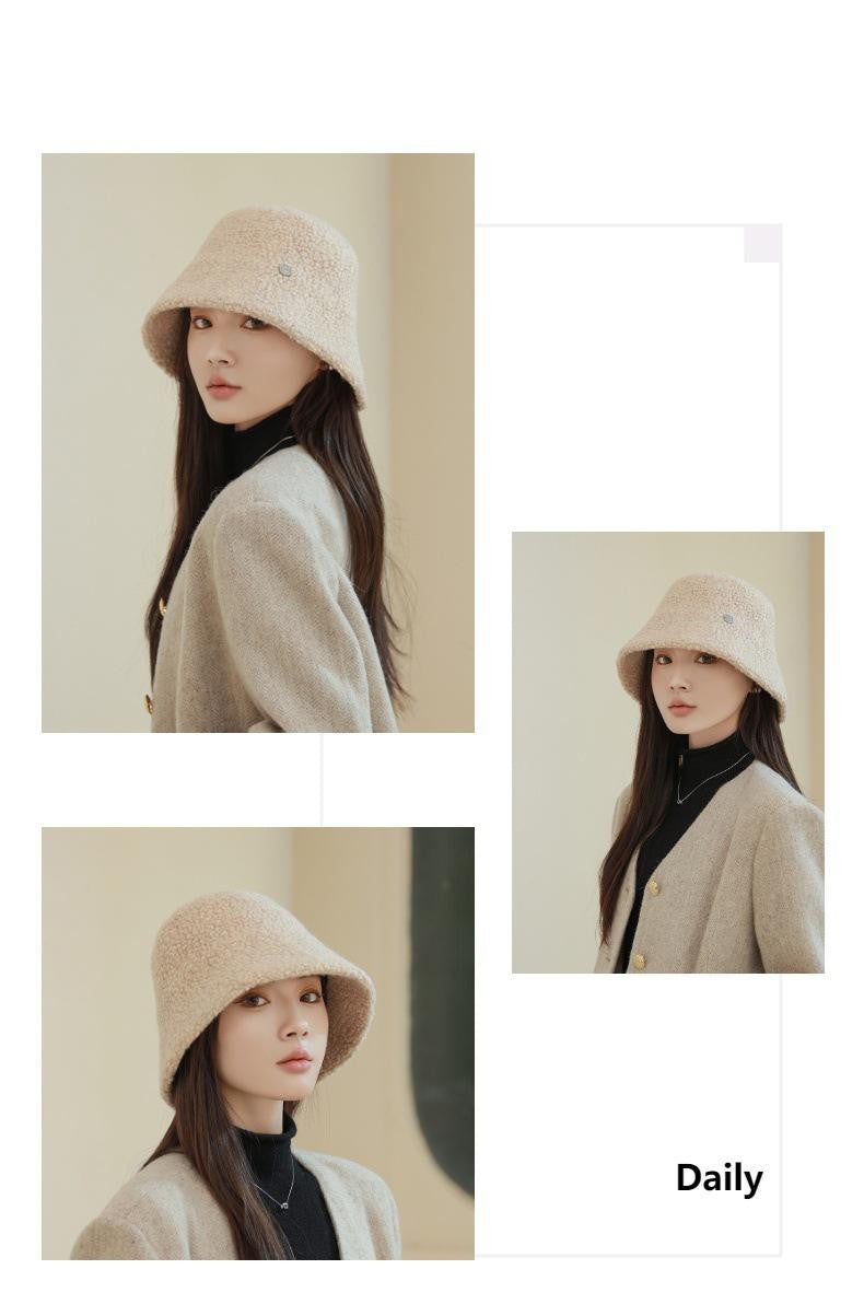 Chapéu Bucket Feminino Outono Inverno Lã Aba Larga Quebra-Sol Bob Cap Manter Quente Casual Vintage Acessórios de Chapéu Feminino