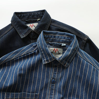 American Retro Workwear Long Sve Denim irt Loose Casual Striped ket irt Youth Trend Autumn Wear Iron Free