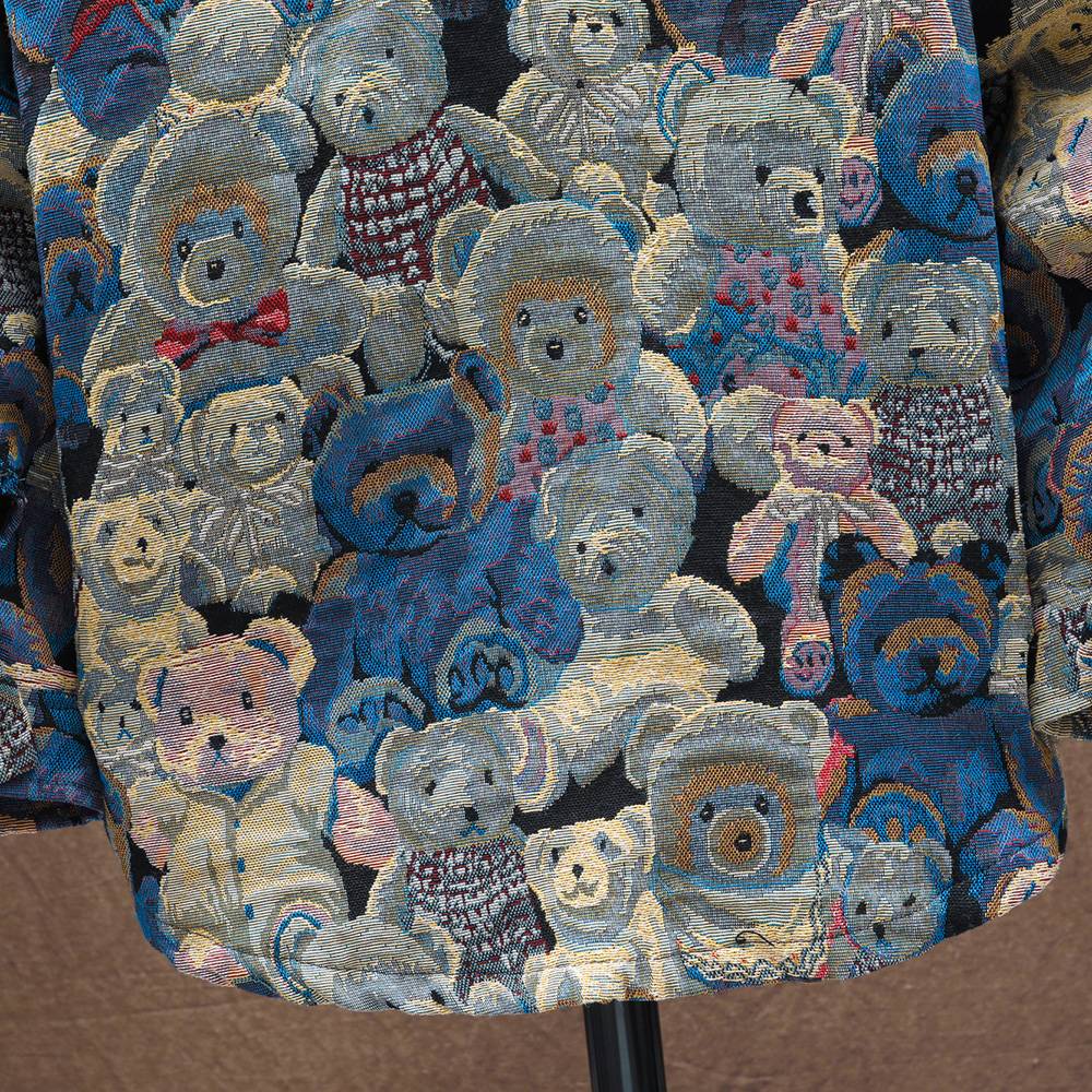 Men Teddy Bear 3/4 Sleeve Jacket Fashion Animal Pattern Coat Jacquard Woven Top Outerwear