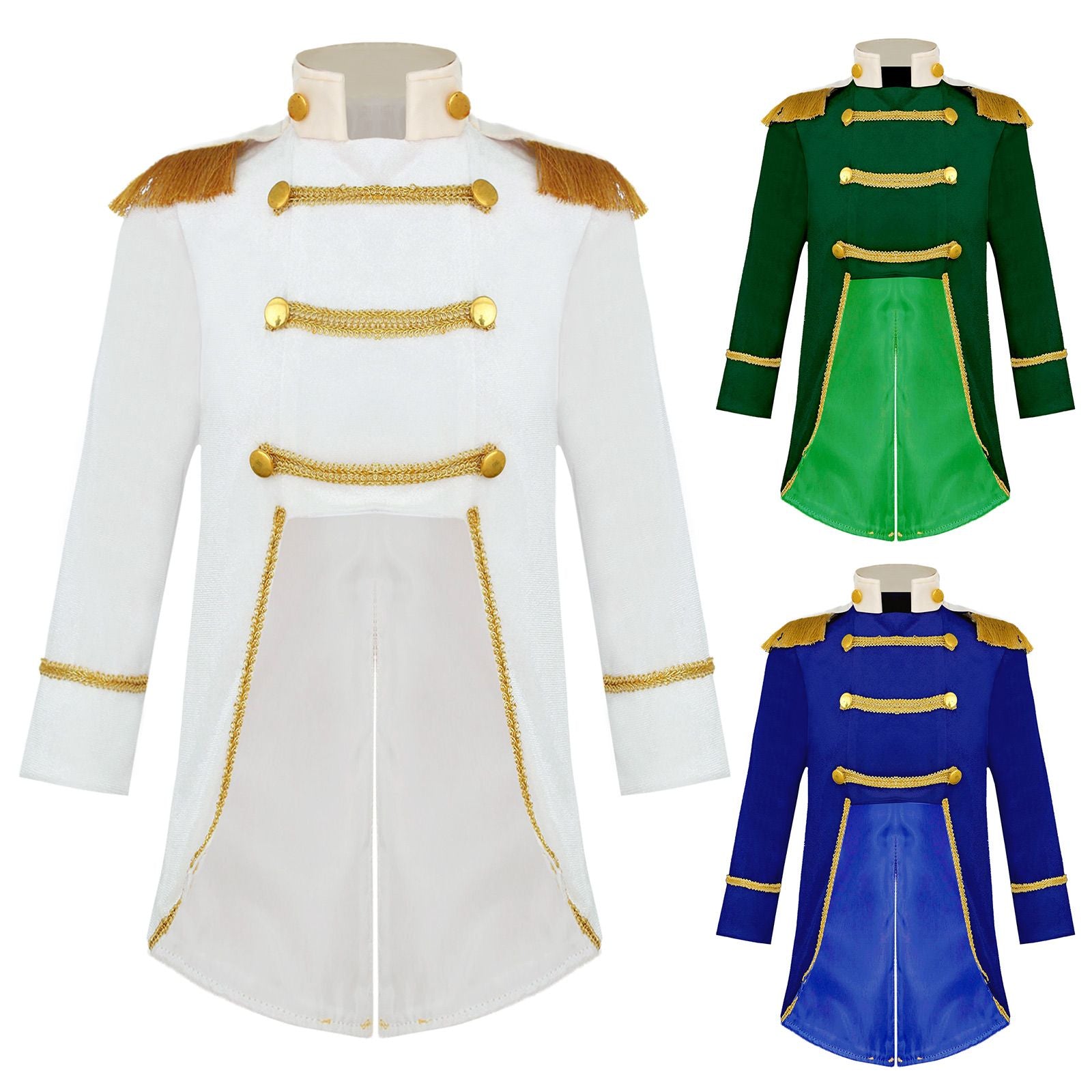 Little Boys Prince Cosplay Costume Long Sleeve Gold Fringe Braiding Velvet Tuxedo Tailcoat Royal Court Cosplay Jacket Dress Up