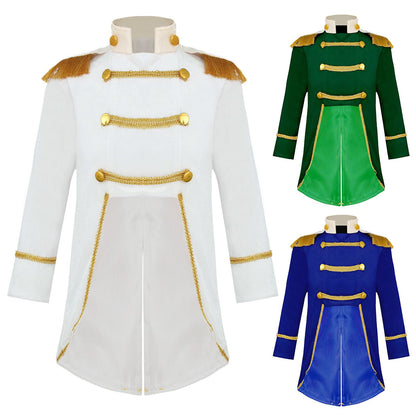 Little Boys Prince Cosplay Costume Long Sleeve Gold Fringe Braiding Velvet Tuxedo Tailcoat Royal Court Cosplay Jacket Dress Up