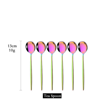 6Pcs/Set Teaspoon Stainless Steel Flatware Colorful Cake Fruit Spoons Dessert Small Coffee Spoon Snack Kitchen Dinnerware Tools