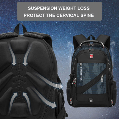 Mochila Masculina Antifurto Impermeável para Notebook de 17 polegadas com Carregamento USB, Mochila de Viagem de Negócios e Escolar Masculina