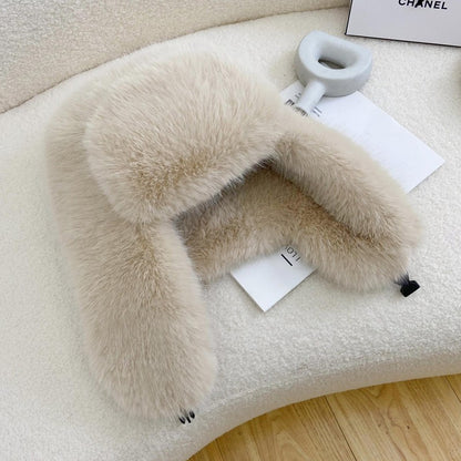Fluffy Imitation Mink Fur Bomber Hats Women's Autumn and Winter Korean Version Plush Hat Female Ins Blogger Cycling Cold Hat