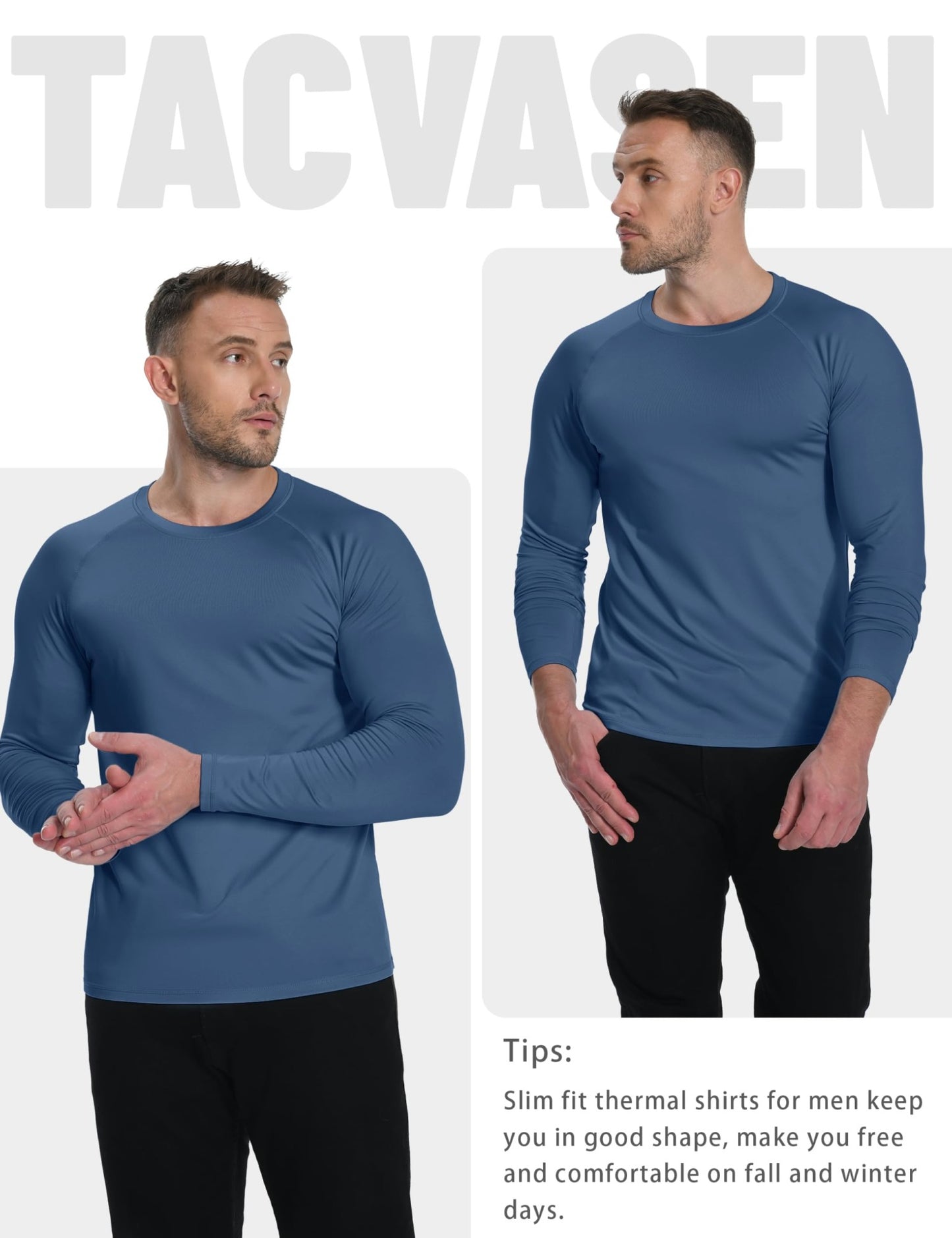 TACVASEN Fleece Lined T-shirts Mens Thermal Long Sleeve T Shirts Winter Autumn Athletic Workout Base Layer Pullover Tops Male
