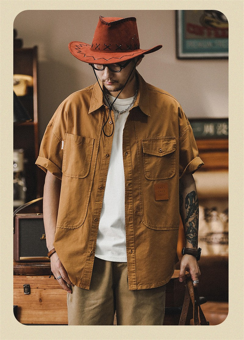 2025 Summer Men's Multi-pocket Oversized Short Sleeve Shirts High Street Fashion Cargo T-shirt New American Casual Y2K Shirt