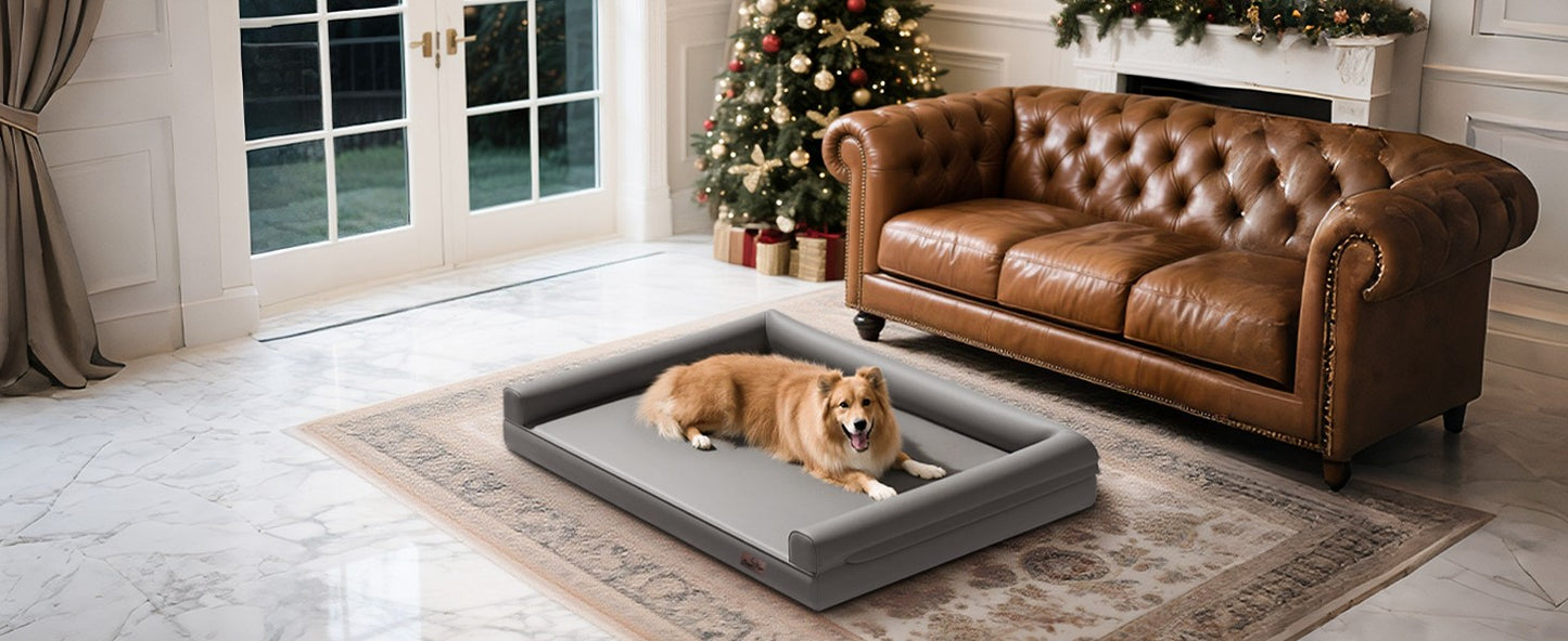 Cama Ortopédica para Cães M-XXL Almofadada em Couro de Microfibra Sofá para Cães de Estimação Impermeável Cama Calmante com Capa Removível Fácil de Limpar
