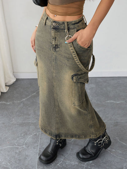 Modern Office Style Women's Denim Maxi Skirt High Waist Long Jean Pants Minimalist Workwear Fashion Clothing