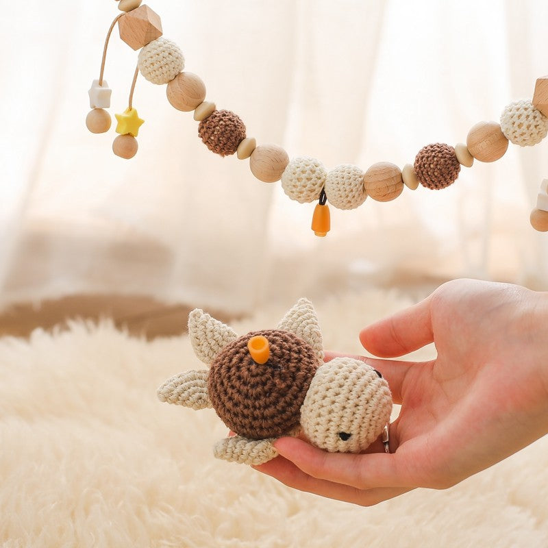 Baby Crochet Stroller Toys Wooden Hanging Ocean Stroller Teething Rattle Bell Animal Mobiles Gym Stroller Pendants Gifts Toys