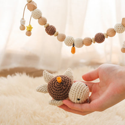 Baby Crochet Stroller Toys Wooden Hanging Ocean Stroller Teething Rattle Bell Animal Mobiles Gym Stroller Pendants Gifts Toys