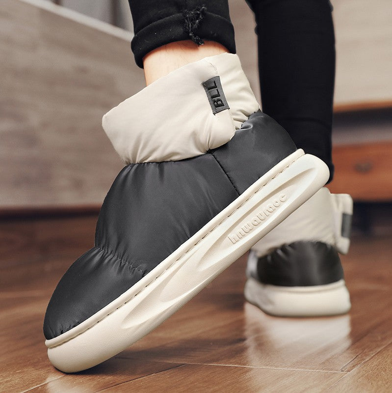 Outdoor Plush Warm Men's Snow Boots Winter Couple Cotton Shoes Down Non-Slip Waterproof Fashion Kids Shoes Slip on Soft Sneakers