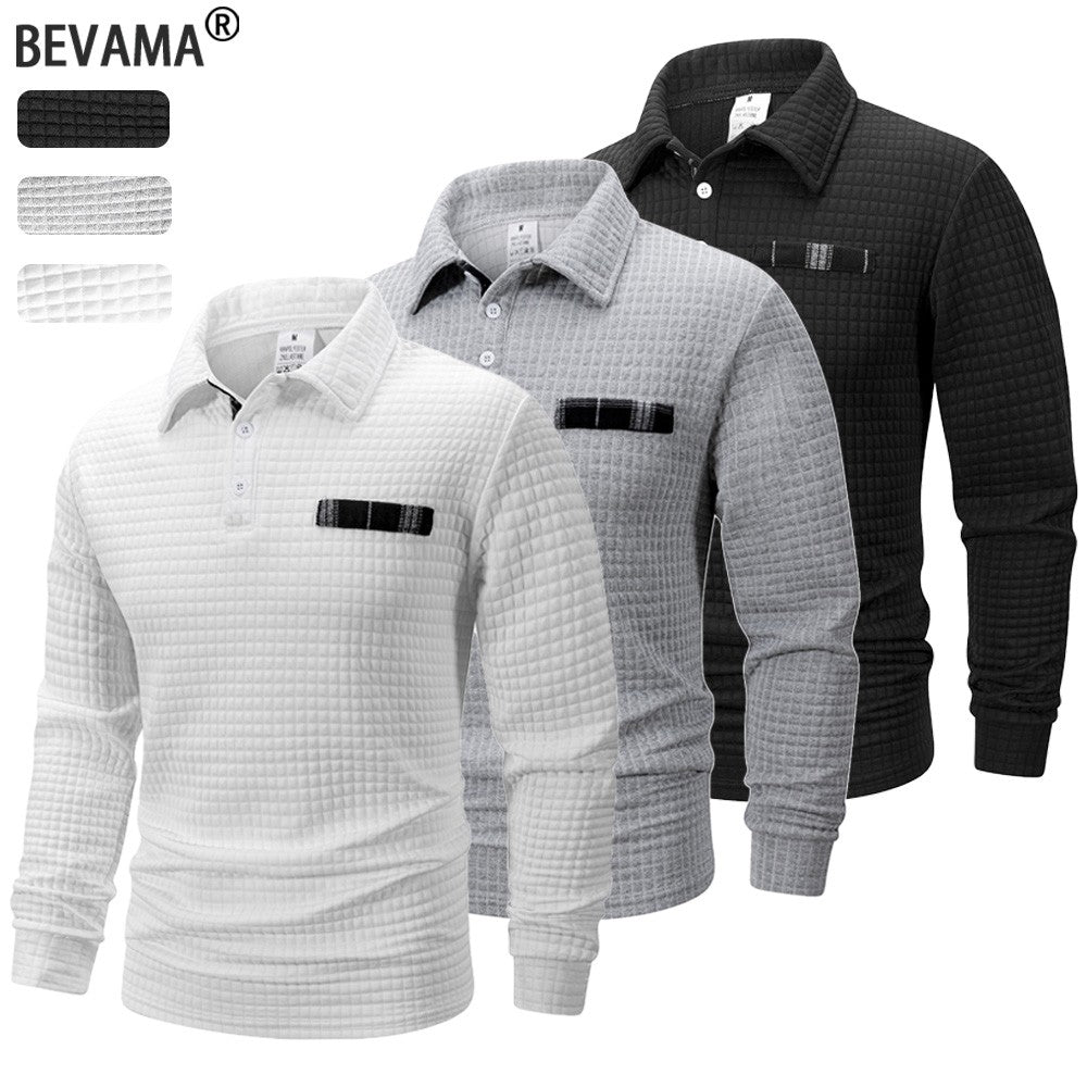 Autumn Knitted Jacquard Grid Polo Pullover Men Solid Color Casual Long Sleeved Sweatshirts Male Daily Warm Turtleneck Streetwear