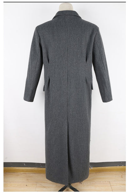 Mauroicardi Autumn Winter Extra Long Warm Black Loose Casual Wool Blends Coat Men Luxury Floor Length Overcoat Korean Fashion