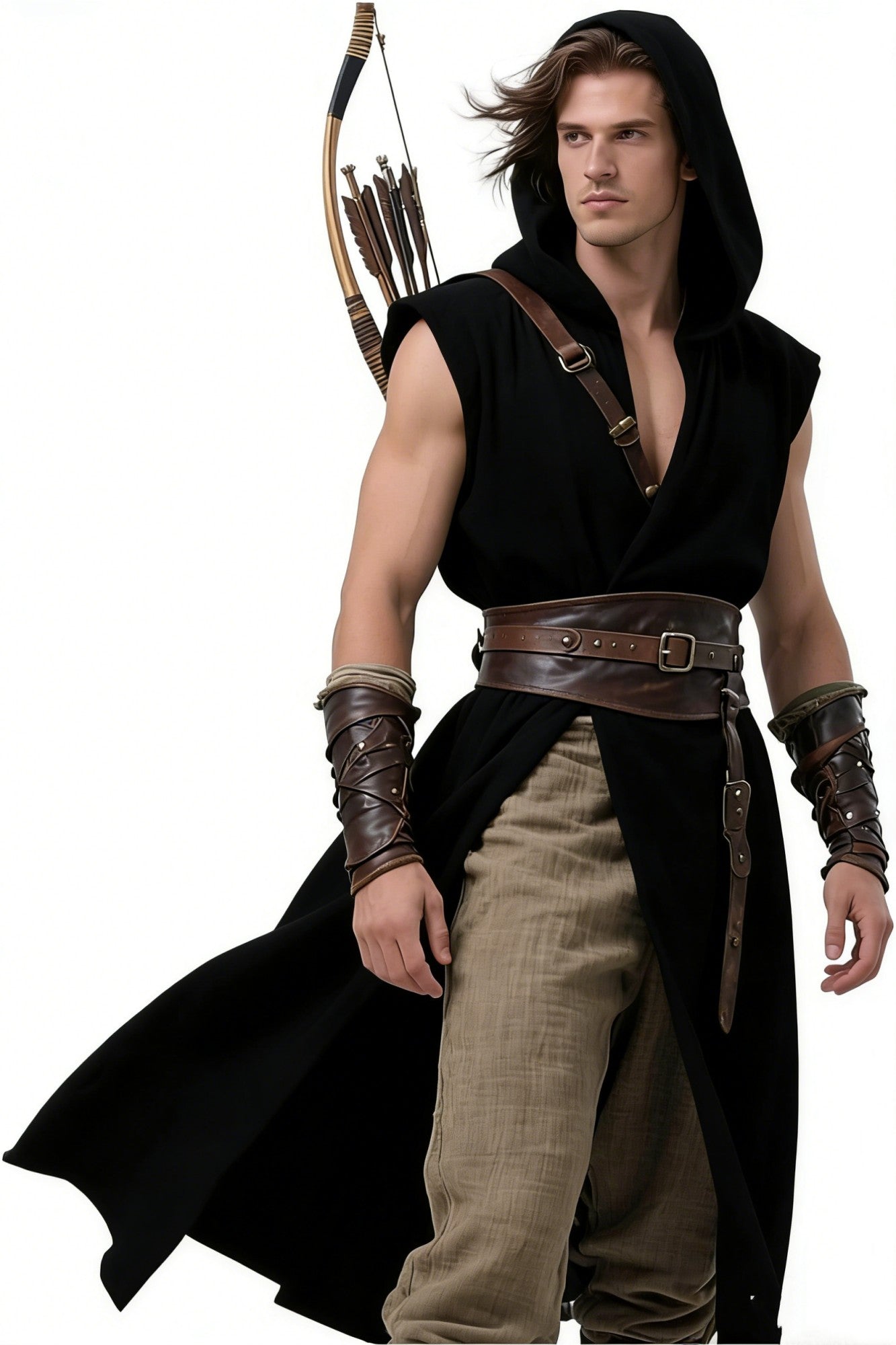 Men's Medieval Hooded Surcoat Renaissance Tabard Sleeveless Tunic Cloak Viking Costume Holloween Assassin Cosplay