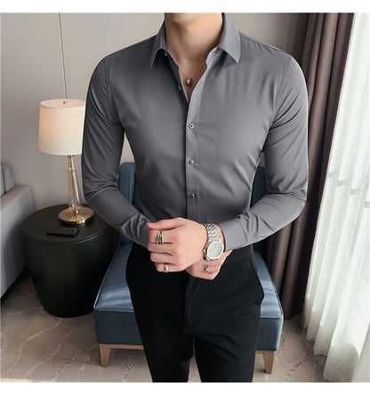 Plus Size S-7XL High Quality Men Dress Shirt 2024 Autumn Long Sleeve Solid Business Slim Shirts Homme Dress Social Casual Shirt