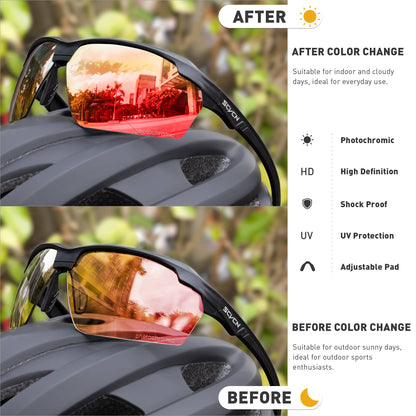 SCVCN Photochromic Cycling Sunglasses Bike Glasses Mountain Bicycle Hiking Golf UV400 Sports Glasses for Men Women Baseball