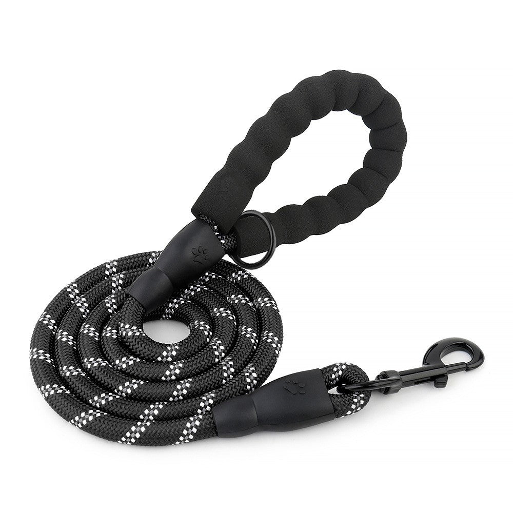 Coleira redonda de nylon reflexivo de seda para cães de médio e grande porte, corda de puxar para passear com cães