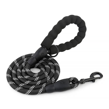 Coleira redonda de nylon reflexivo de seda para cães de médio e grande porte, corda de puxar para passear com cães