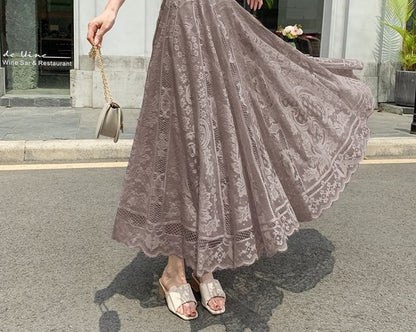 Plus Size plus Size Lace Hollow out f Skirt mid Waist Long Sle Fairy Skirt A-Line Umbrella Skirt Trendy Women's Clothing