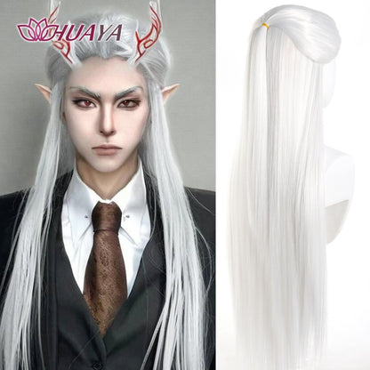 Peruca Sintética Longa Lisa para Cosplay Estilo Antigo Chinês Masculina Príncipe Bonito Penteado Cabelo Caído Peruca Hanfu