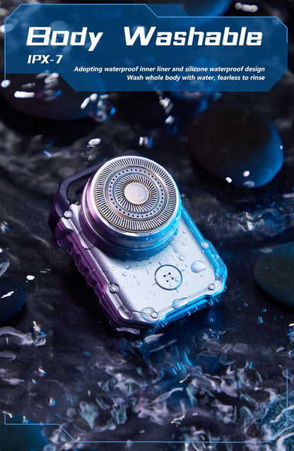 Electric MINI Travel Shaver Razor For Men Rechargeable IPX7 Waterproof Punk Mecha Design Pocket Face Beard Knife With Key Ring