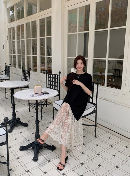 NYFS plus Size Women's Lave Patchwork Dress Summer 2025 Loose Long Dresses Robe Elbise Short Sleeve Korean Style Floral Hem