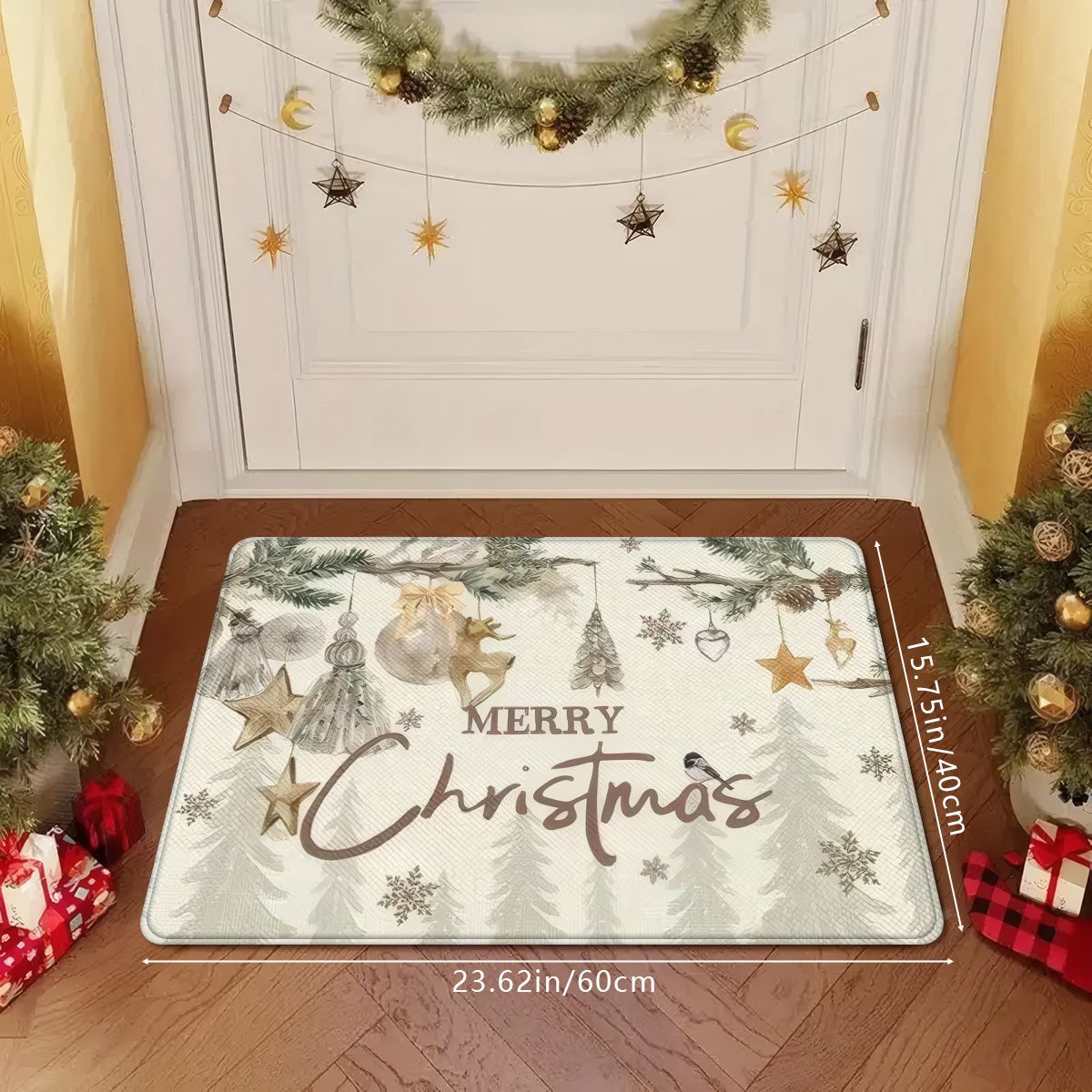 VIKAMA Christmas White Christmas Tree Pattern Rug Bedroom, Living Room, Hallway Entrance Mat Soft Comfortable Rug Home Decor