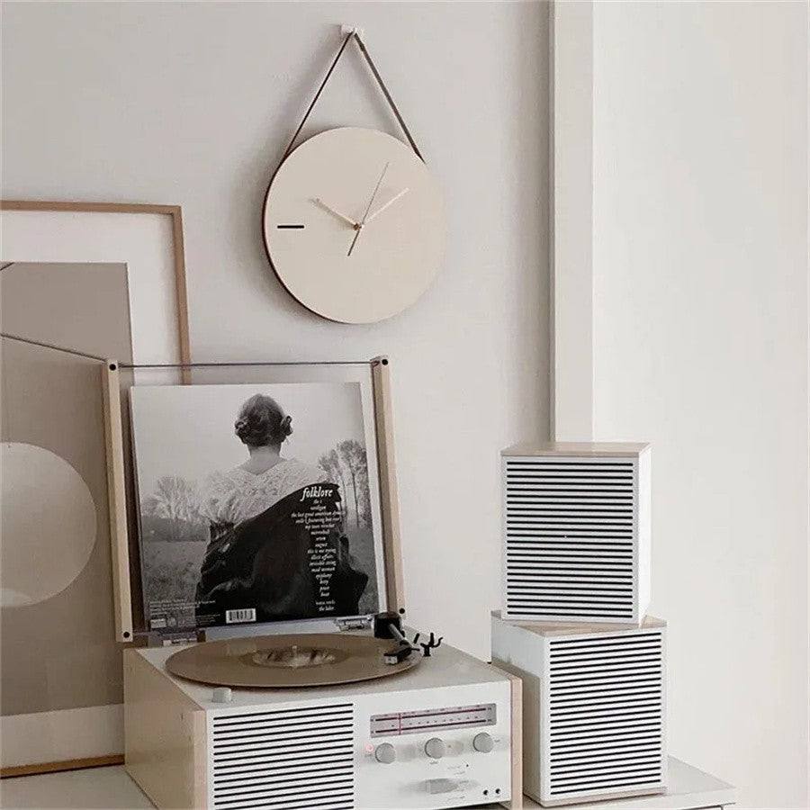 Korean style Wooden Wall Clock Minimalist Wood Silent Mute Clocks Bed Room Quartz Watch Furniture Hanging Ornaments Photo Prop